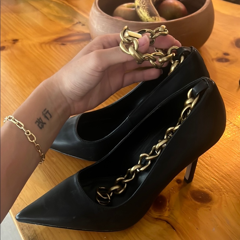Guess Black and Gold Stiletto Heels